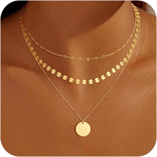 Gold Necklace for Women 14K Gold Plated Layered Necklaces Dainty Pendant Necklace Cute Stack Necklaces Set Fashion Jewelry Gift for Her