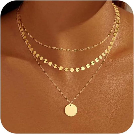 Gold Necklace for Women 14K Gold Plated Layered Necklaces Dainty Pendant Necklace Cute Stack Necklaces Set Fashion Jewelry Gift for Her