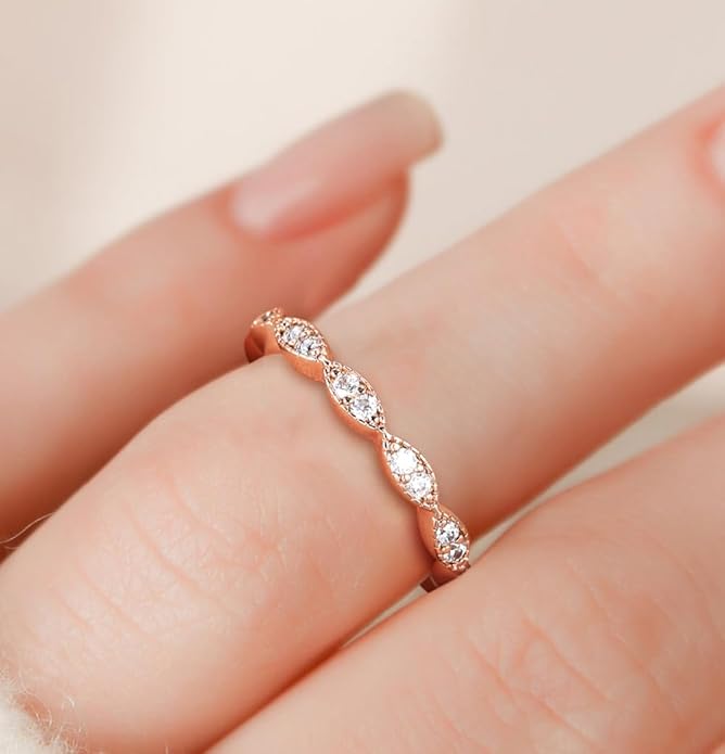 TIGRADE Eternity Ring Oval Milgrain Cubic Zirconia Anniversary Stacking Ring CZ Wedding Band for Women Size 3-13