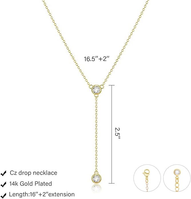 Gold Necklace for Women Trendy Lariat Y Necklace Dainty 14k Gold Plated/Silver Long Necklaces for Women Layered Beaded Drop Necklaces Simple Y-Shaped Chain Jewelry Gifts