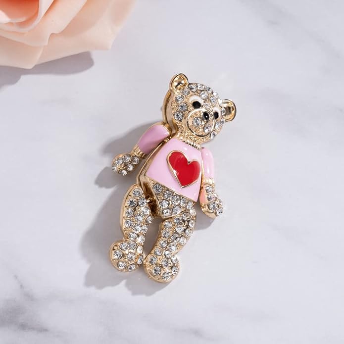 MADISON TYLER Valentines Day Heart Gift Box Brooch | Chocolate Gift Box Pave Rhinestone Heart | Gold Bow Brooch Jewelry for Her | Couples Gifts for Backpacks Valentine's Day