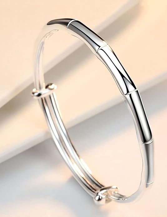 S925 Silver Bangle Bracelet for Women, Elegant Women‘s Sterling Silver Bracelet Bangle Adjustable 6.4-7.8 inches Small Size