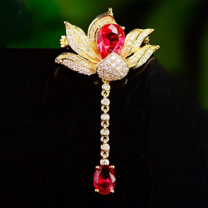 Flower Brooch for Women Girls Flower Rhinestone Brooch Gold Plated Lapel Pin Clothing Accessory Wedding Gift Fashion Jewelry for Mom Wife