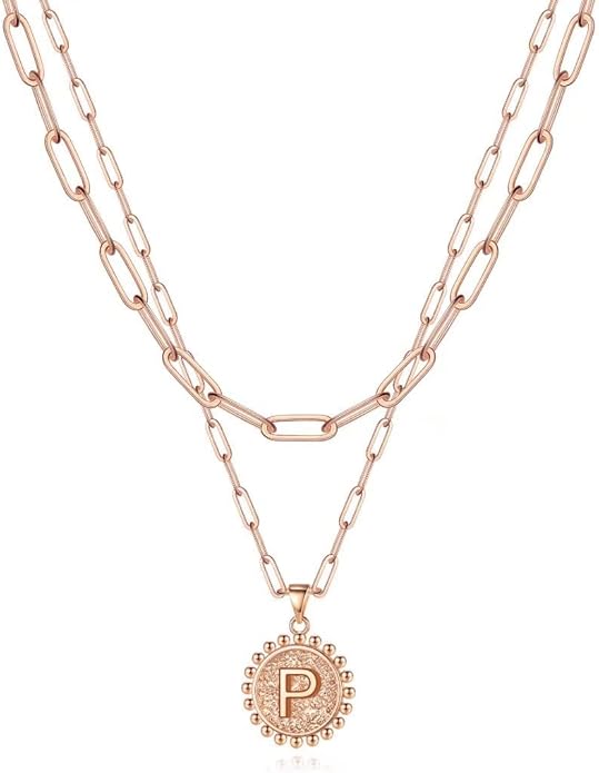 Ursteel Layered Initial Necklaces for Women, 14K-Gold-Plated Dainty Layering Paperclip Chain Necklaces for Women Jewelry