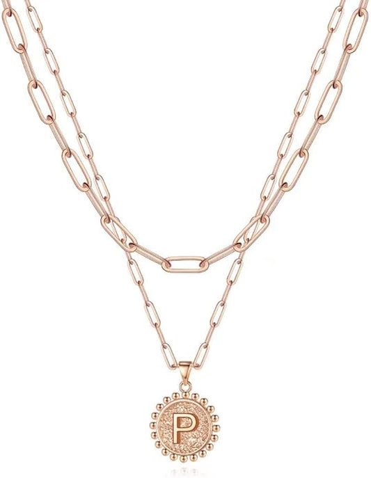 Ursteel Layered Initial Necklaces for Women, 14K-Gold-Plated Dainty Layering Paperclip Chain Necklaces for Women Jewelry