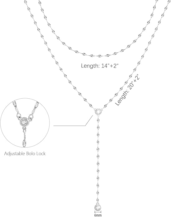 Zeffy Lariat Gold Necklace for Women, Dainty Long Necklace 14k Gold/Silver Plated Layered CZ Beaded Bar Chain Y-Shaped Body Chain Stack Drop Wedding Necklace Trendy Simple Gold Jewelry Gifts