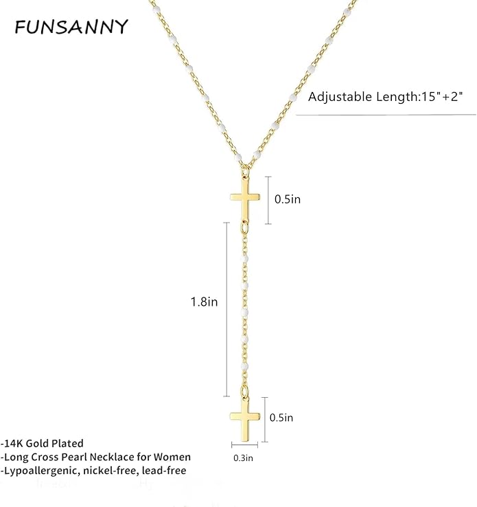 Lariat Necklaces for Women - Dainty Long Necklace Trendy 14K Gold Plated Hypoallergenic Layered Long Y-Shape Sunburst CZ T-Bar Pendant Drop Chain Necklace Set for Women Non Tarinsh Jewelry Gift