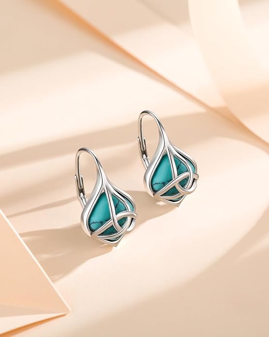 BDL Genuine Turquoise Jewelry for Women, Sterling Silver Earrings and Necklaces for Women, Leverback Dangle Drop Earrings Jewelry…