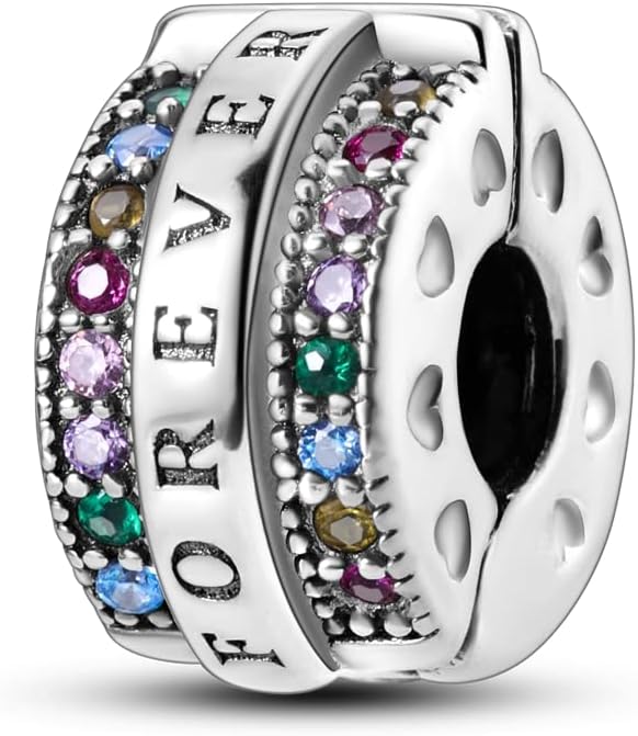 Parmuz Clip Spacer Charm for Bracelet 925 Sterling Silver Pave Cubic Zirconia Lock Stopper Bead Star Moon Evil Eye Jewelry Charm for Woman