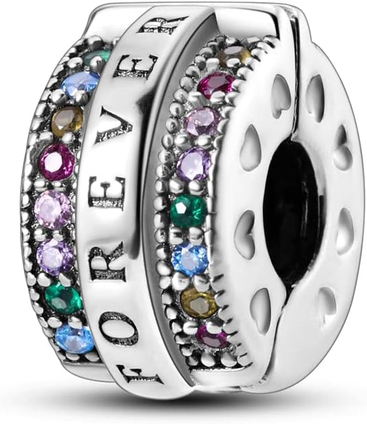 Parmuz Clip Spacer Charm for Bracelet 925 Sterling Silver Pave Cubic Zirconia Lock Stopper Bead Star Moon Evil Eye Jewelry Charm for Woman