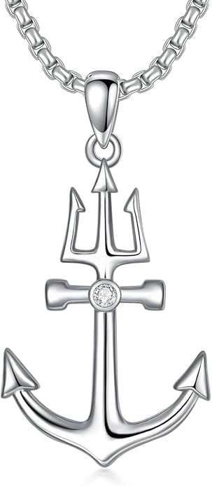 MEIDERBO Anchor Necklace for Men Women 925 Sterling Silver Earth/Swordfish/Trident/Compass Pendant Nautical Jewelry for Birthday Christmas