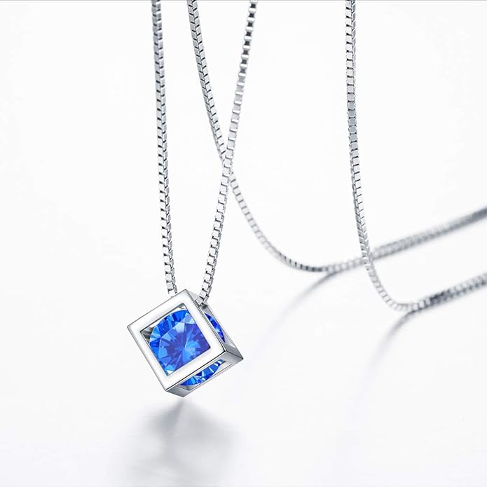 Aurora Tears Birthstone Necklace/Earring 925 Sterling Silver Women Cross/3D Cube/Cresent Moon Birth Stone Jewelry Mens Birthday Gift Anniversary Present