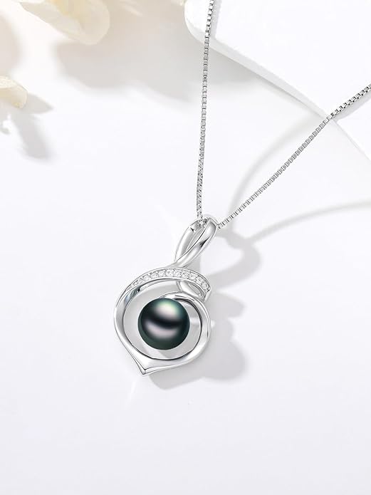 KANNSOAR Tahitian Black Pearl AAAA 18K Gold Plated Sterling Silver Pendant Necklace for Women Wife Mom Girlfriend Valentine Her Jewelry Gift for Anniversary Birthday Christmas