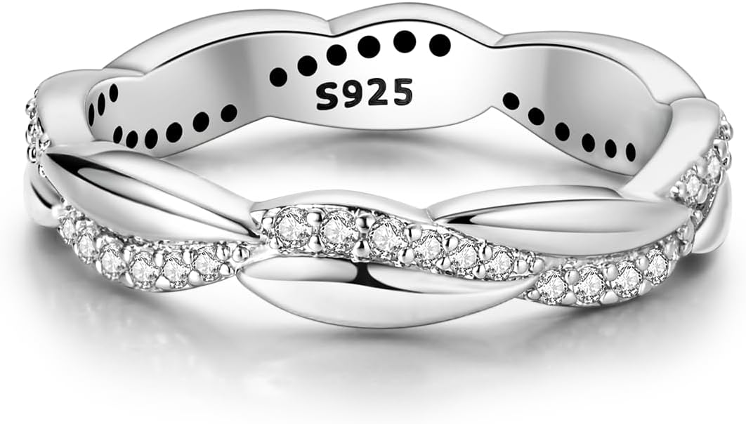 NARMO 925 Sterling Silver Rings for Women Evil Eyes Rings Entwined Line Cubic Zirconia Rings Simple Stackable Finger Rings Engagement Ring Personality Rings Size 6-9