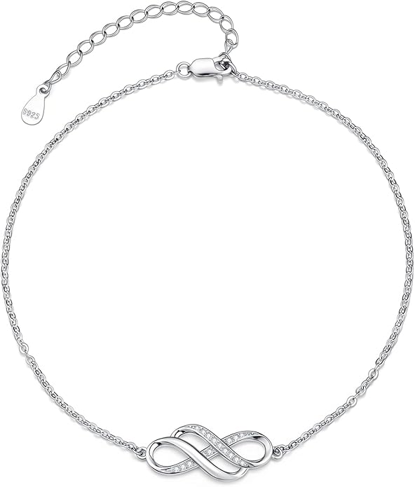 Anklet for Women 925 Sterling Silver Double Infinity Ankle Bracelet Waterproof Summer Jewelry Anniversary Birthday Gifts for Her