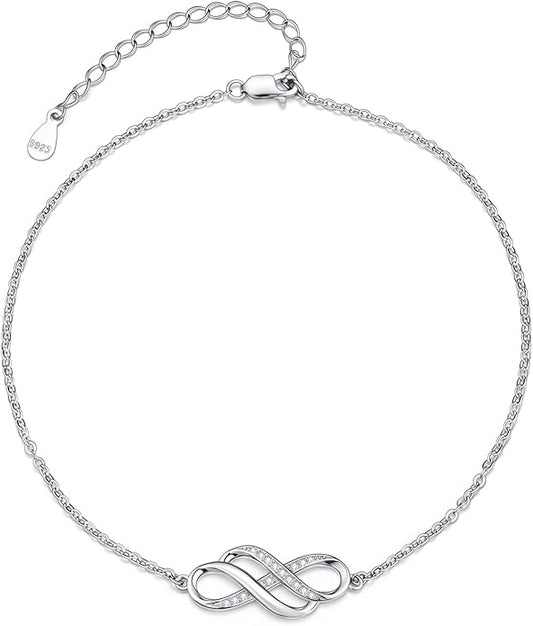 Anklet for Women 925 Sterling Silver Double Infinity Ankle Bracelet Waterproof Summer Jewelry Anniversary Birthday Gifts for Her