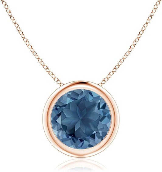 Angara Natural London Blue Topaz Solitaire Pendant for Women | Round Blue Topaz Pendant Necklace in 14K Solid Gold/Silver/Platinum With 18" Chain | December Birthday, Gemstone Jewelry Gift