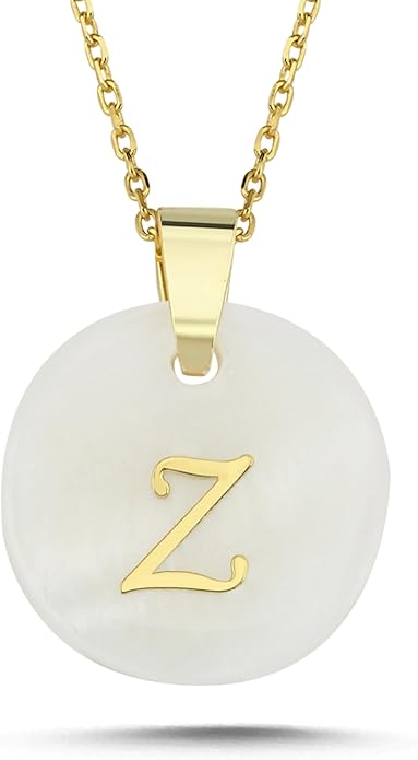 Initial Necklace for Women - Gifts for Women 18ct Gold Vermeil Letter Necklace Genuine Mother of Pearl 925K Sterling Silver Dainty Letter A-Z Necklace