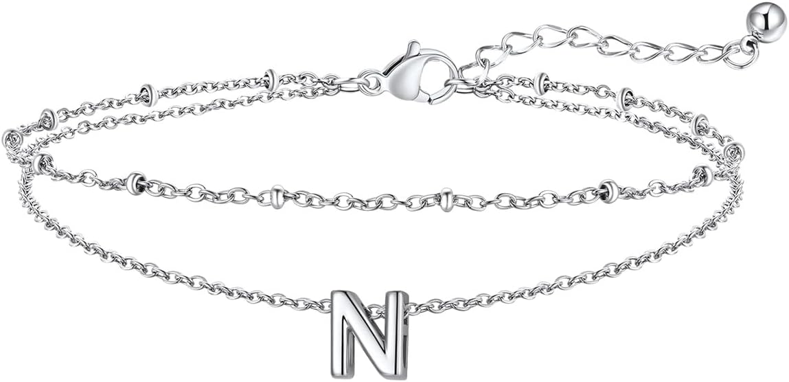 FaithHeart Initial Ankle Bracelets for Women, Waterproof 14k Gold Plated Initial Anklets Non Tarnish Stainless Steel Layered Anklet Summer Beach Foot Jewelry