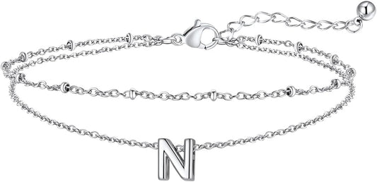 FaithHeart Initial Ankle Bracelets for Women, Waterproof 14k Gold Plated Initial Anklets Non Tarnish Stainless Steel Layered Anklet Summer Beach Foot Jewelry