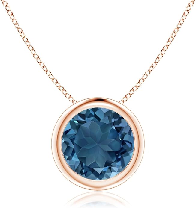 Angara Natural London Blue Topaz Solitaire Pendant for Women | Round Blue Topaz Pendant Necklace in 14K Solid Gold/Silver/Platinum With 18" Chain | December Birthday, Gemstone Jewelry Gift