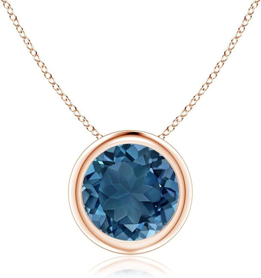 Angara Natural London Blue Topaz Solitaire Pendant for Women | Round Blue Topaz Pendant Necklace in 14K Solid Gold/Silver/Platinum With 18" Chain | December Birthday, Gemstone Jewelry Gift