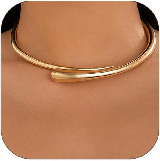 Gold Collar Necklace for Women Trendy African Jewelry Minimalist Statement Choker Metal Jewelry Gifts for Parties, Evenings, and Everyday Wear