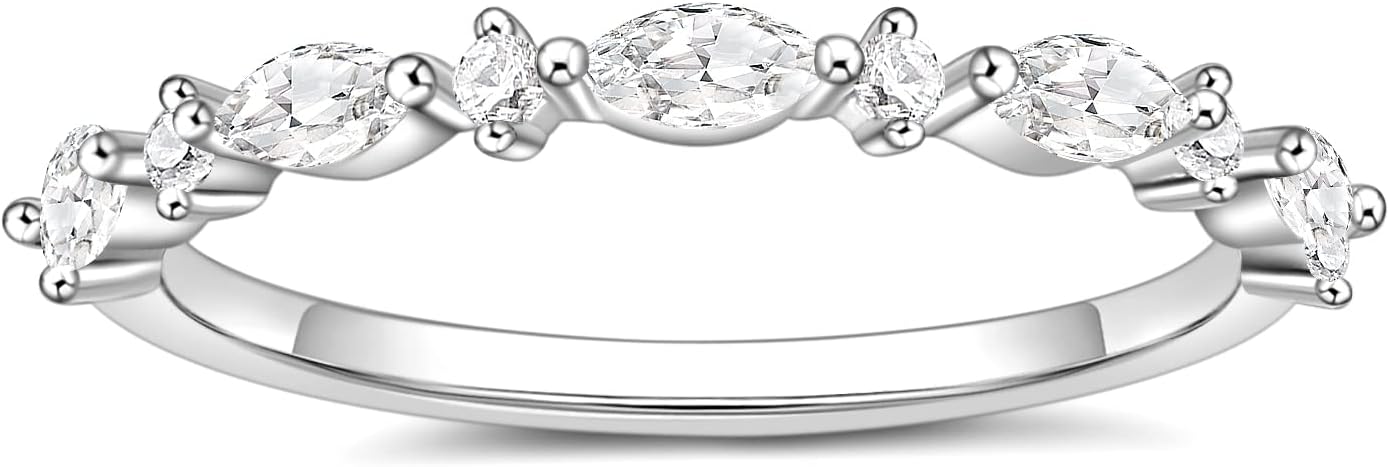 SHINYSO 14K Gold Plated Wedding Band for Women Thin Stacking Ring Half Cubic Zirconia Eternity Engagement Ring Size 4-10