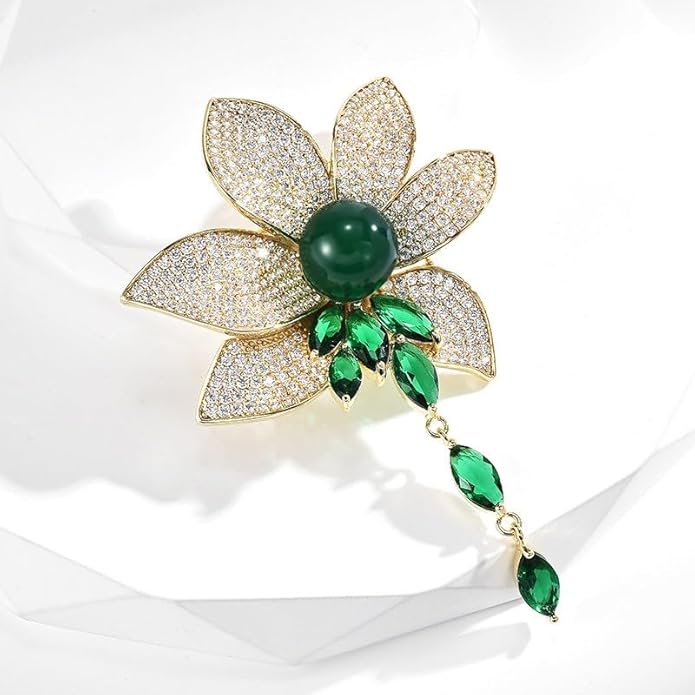 Flower Brooch for Women Girls Flower Rhinestone Brooch Gold Plated Lapel Pin Clothing Accessory Wedding Gift Fashion Jewelry for Mom Wife