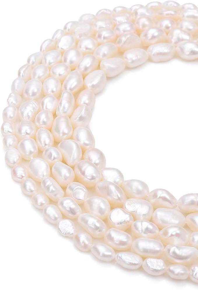 BEADIA Natural Pearl Beads 9-10mm White Freshwater Cultured Loose Gemstone Beads for DIY Jewelry Making 13.8''/Strand
