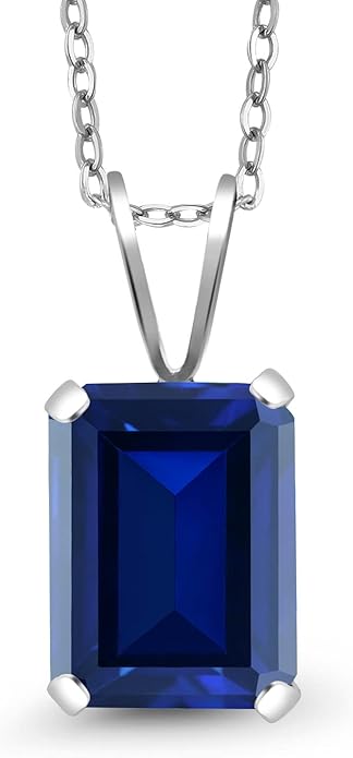 Gem Stone King Emerald Cut Pendant Necklace For Women | 925 Sterling Silver | Emerald Cut 9X7MM | Gemstone Birthstone | Fine Jewelry for Her Mom Wife | With 18 Inch Silver Chain