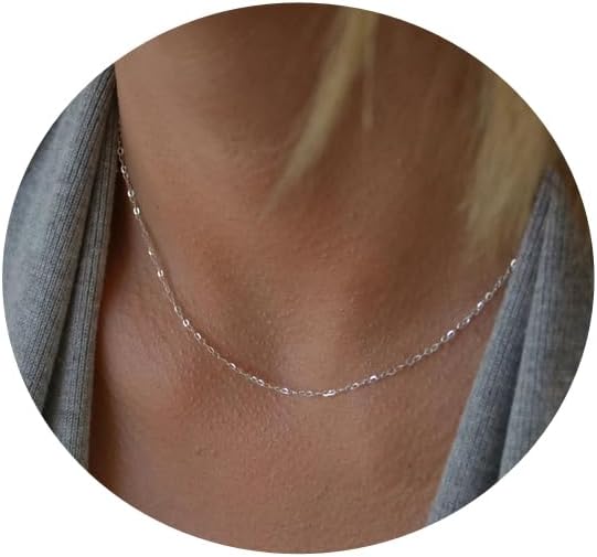 Dainty Chain Necklace for Women, 18K Gold Plated Coin Disc Choker Necklaces Simple Satellite Beaded Twisted Thin Paper Clip Chain Everyday Jewelry Gifts