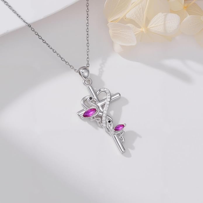 JUSTKIDSTOY Flamingo Necklace 925 Sterling Silver Animal Pendant with Cubic Zirconia Flamingo Bird Necklace Gifts for Women Wife Girlfriend