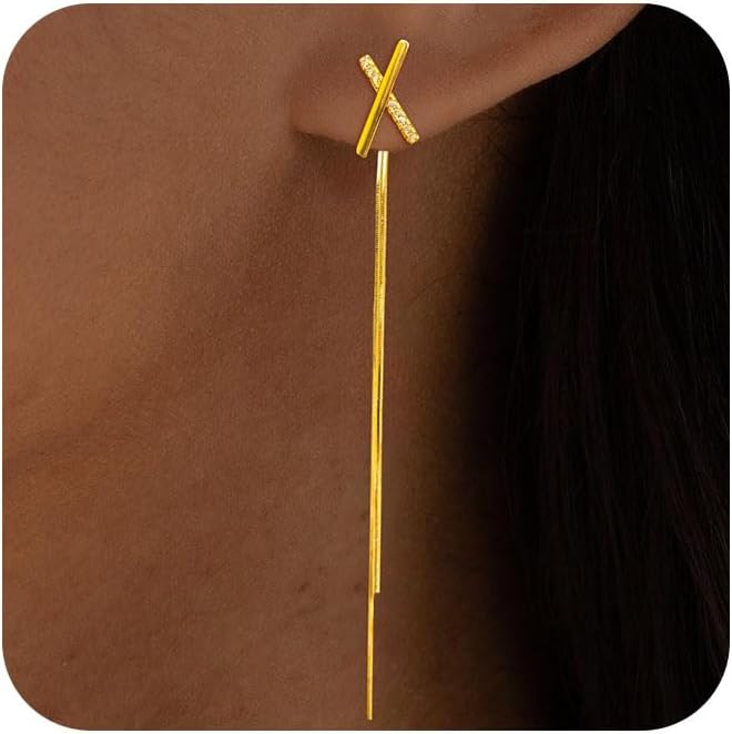 Gold Earrings for Women Trendy, Simple Dainty 14K Gold Plated Paperclip Square Chain Link Dangle Hoops Earrings Pin Stud Huggie Earrings Lightweight Hypoallergenic Minimalist Aesthetic Gold Jewelry for Christmas Gifts