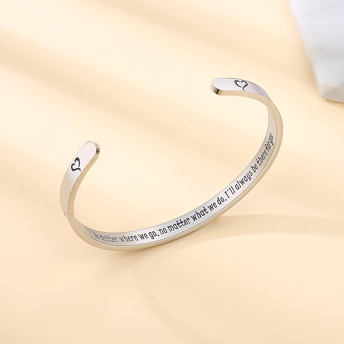 TONY & SANDY Inspirational Bracelets for Women Teen Girls Personalized Gifts for Daughter Granddaughter Mom Sister Friends Stainless Steel Engraved Cuff Birthday Easter Christmas