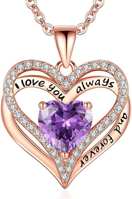 Birthstone Heart Necklace for Women Wife Girlfriend Mom Daughter Gifts S925 Silver Jewelry For Anniversary Rose Gold Gifts For Birthday Christmas Mothers Valentines Day