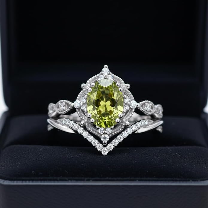 Oval Cut Vintage Gemstone Engagement Rings set for Women S925 Sterling Silver/10K/14K/18K Gold Birthstone Promise Anniversary Bridal Set Ring for her