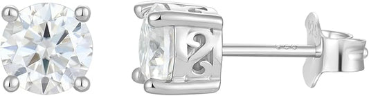 Moissanite Stud Earrings for Women Men 925 Sterling Silver,Hypoallergenic 18K White Gold Plated D Color VVS1 Jewelry