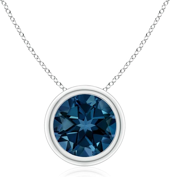 Angara Natural London Blue Topaz Solitaire Pendant for Women | Round Blue Topaz Solitaire Pendant Necklace in 14K Solid Gold/Silver/Platinum | December Birthday, Gemstone Jewellery Gift