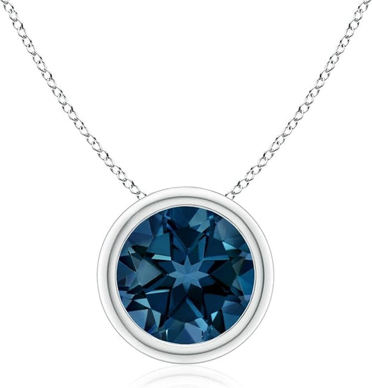 Angara Natural London Blue Topaz Solitaire Pendant for Women | Round Blue Topaz Solitaire Pendant Necklace in 14K Solid Gold/Silver/Platinum | December Birthday, Gemstone Jewellery Gift