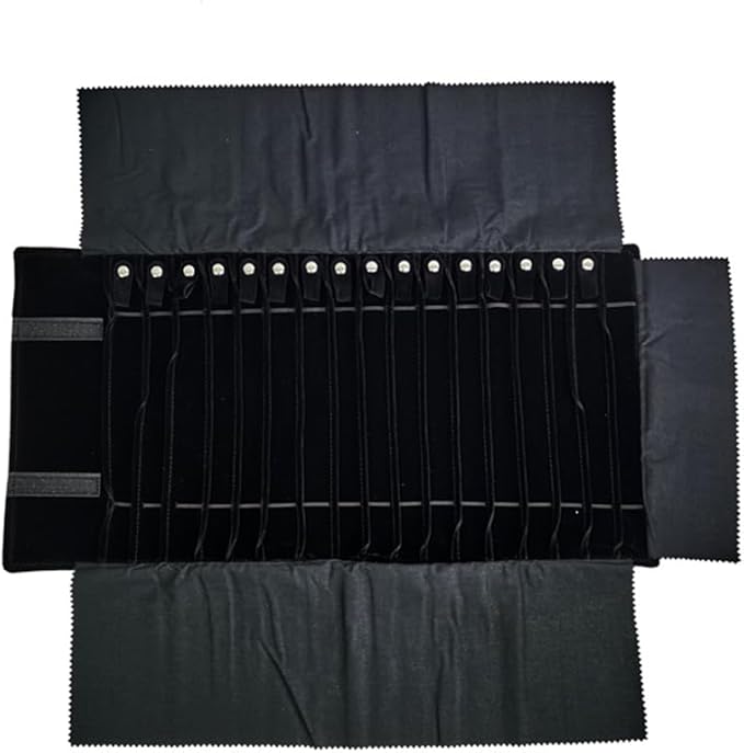 SCIKHEFT Portable Jewelry Roll Untangled Secure Necklace Travel Storage Bag Displays Holder 16 Chain (Black)