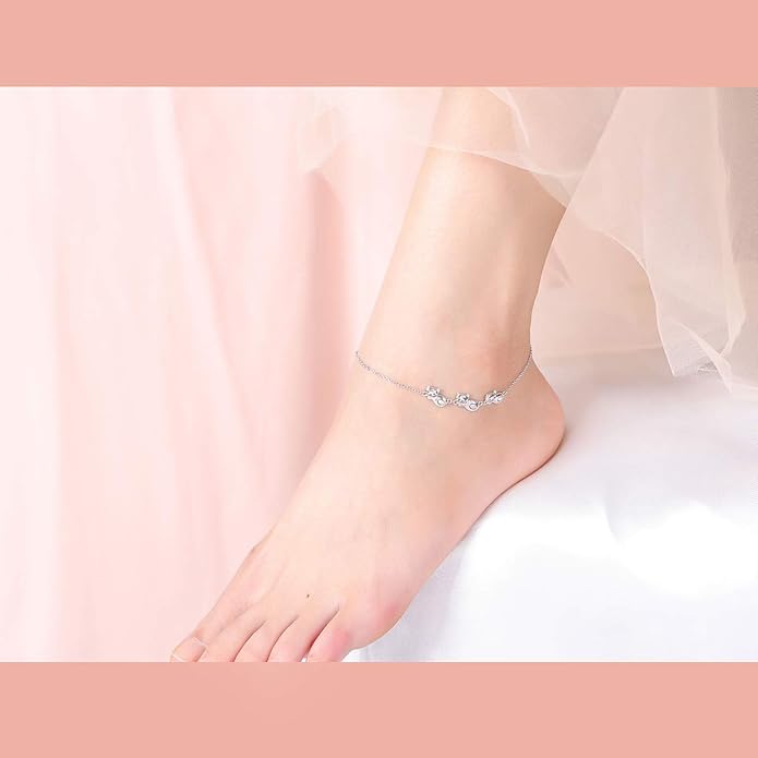 Anklet for Women S925 Sterling Silver Adjustable Foot Evil Eye Starfish Heart Bead Butterfly Celtic Knot Cross Multilayer Layered Ankle Bracelet Jewelry