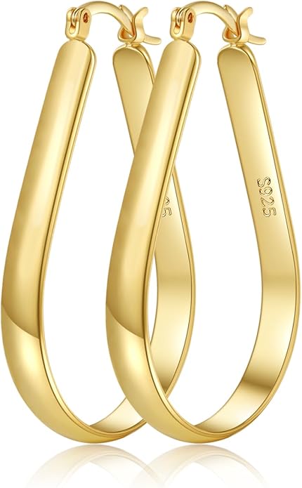 925 Sterling Silver Hoop Earrings for Women Hypoallergenic Oval Sterling Silver Hoop Earrings Large Silver Hoops Earring Lightweight Thick Silver Hoops Earrings for Women 30/40/55/65MM