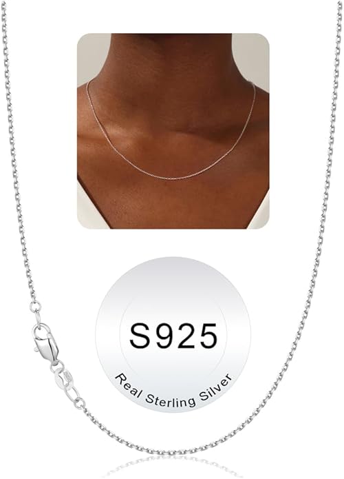 IEFWELL S925 Sterling Silver Chain Necklace for Women - 1.2 mm Sterling Silver Cable Chain, Sturdy hypoallergenic, 14/16/18/20/22/24 Inch Jewelry Gifts for Men Women