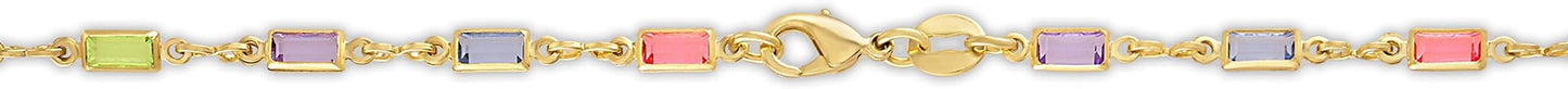 Barzel 18K Gold Plated Gold and Multi Color Crystal Baguette Anklet