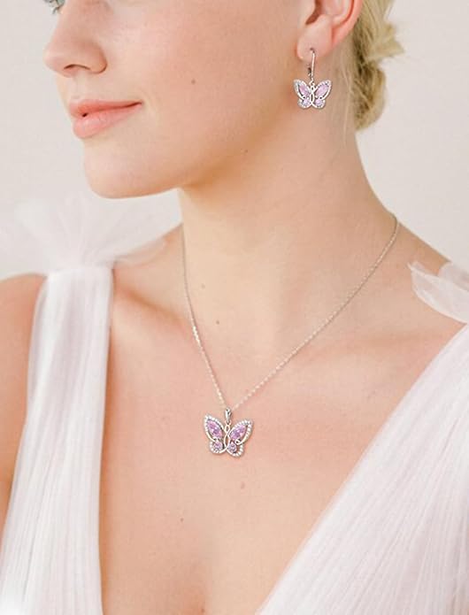 STARCHENIE Butterfly Pendant Necklace for Women 925 Sterling Silver Birthstone Butterfly Jewelry Gifts