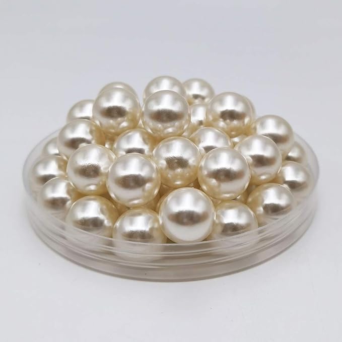 INSPIRELLE 140pcs 16mm Ivory Lustrous ABS Undrilled Art Faux Pearls for Vase Fillers, Big Size No Hole Makeup Beads Imitation Round Pearl Beads for Table Scatter Home Wedding Decoration