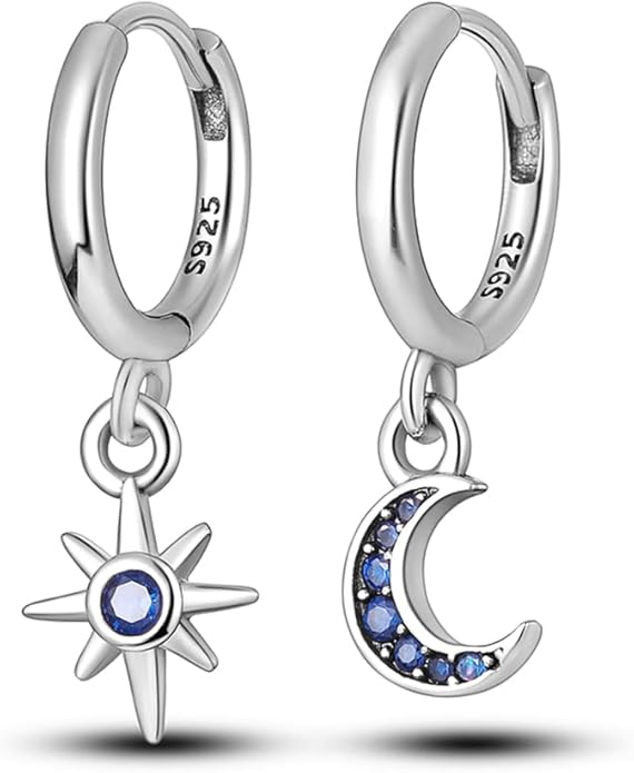 925 Sterling Silver Women Earrings, Sparkling Star and Moon Earrings, Various Hypoallergenic Earrings, Best Gift for Women