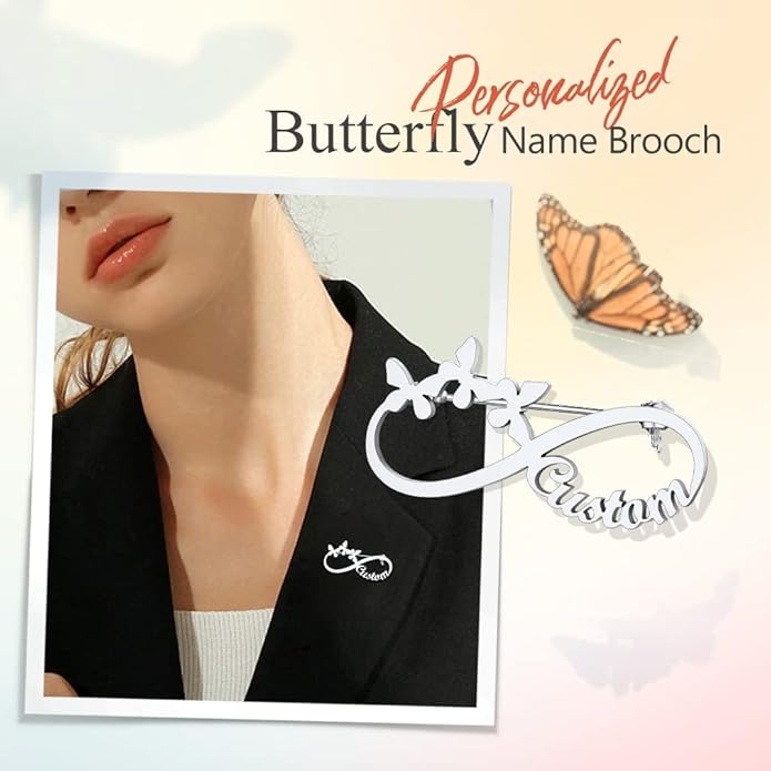 Custom4U Custom Name Pin Personalized Brooch Pins for Women Men Stainless Steel Name Tag with Letters/Initials - Silver/Gold/RoseGold/Black Customized Jewelry Gifts for Birthday Wedding Business Party