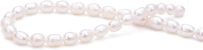 BEADIA Natural Pearl Beads Rice 7-8mm White Freshwater Cultured Loose Gemstone Beads for DIY Jewelry Making 13.8''/Strand